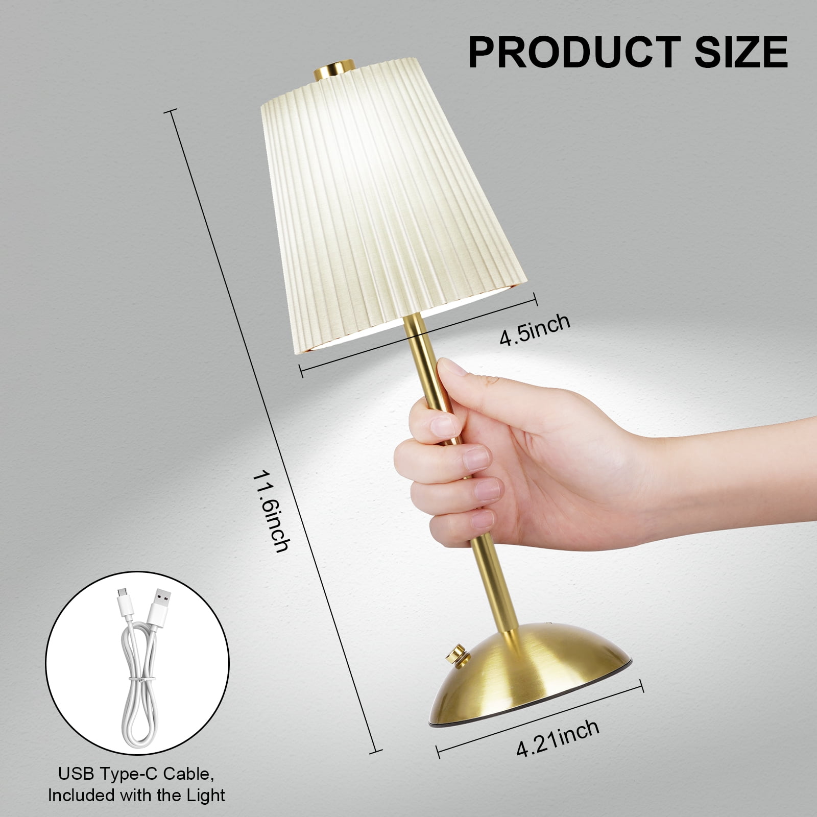 FRIDEKO HOME Cordless Table Lamp, Rechargeable Battery Operated Lamp, 3 Color Temperature, Stepless Dimmable LED Touch Lamp, 12" Portable Metal Desk Lamp for Bedroom Living Room Kitchen Counter(2PCS)