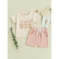 thumbnail image 2 of Suealasg Brother Sister Matching Outfits Letter Embroidery Short Sleeve T-Shirt with Solid Color Shorts Toddler Baby Summer 2Pcs Outfit for Boys Girls, 2 of 9