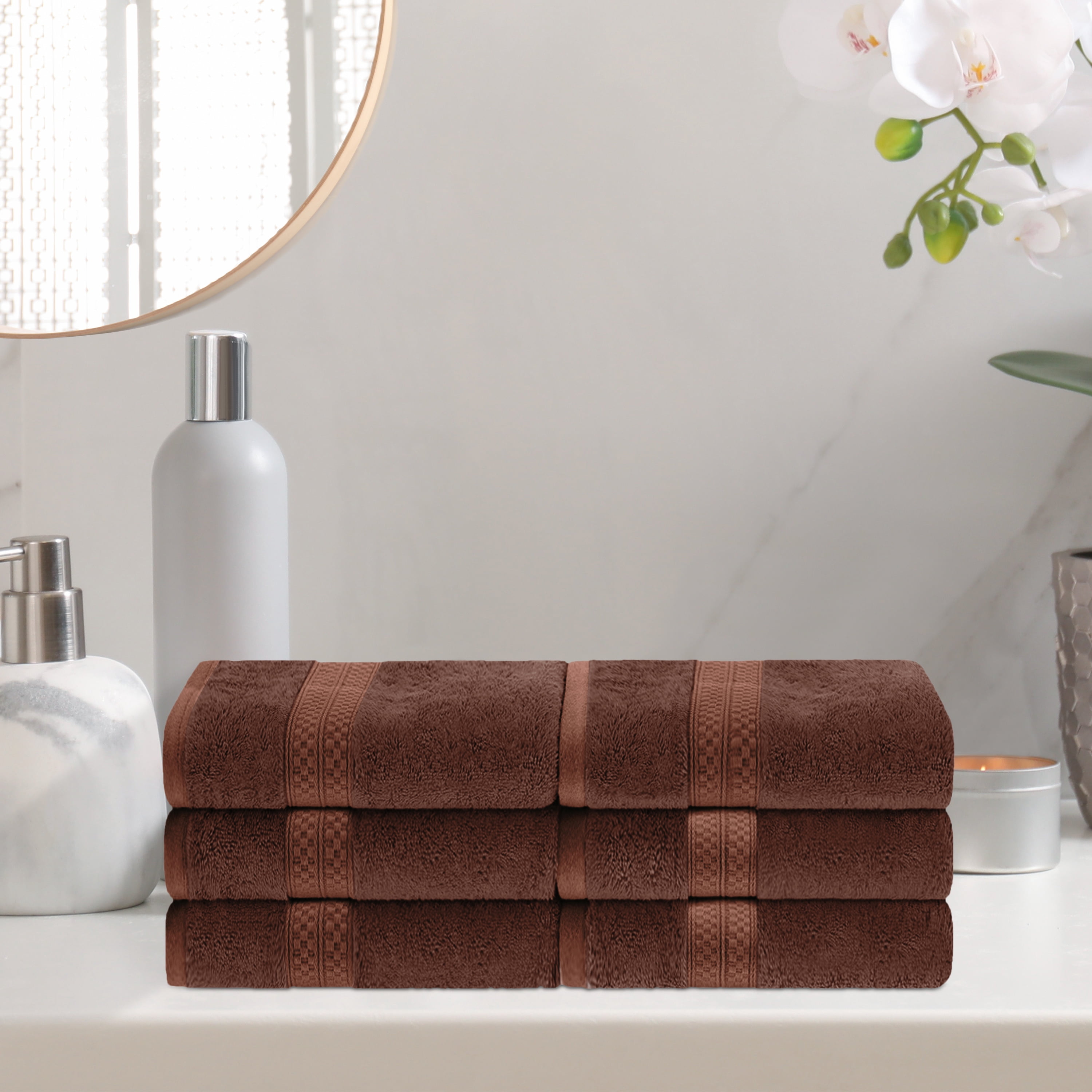 Meadowcove Rayon from Bamboo and Cotton Blend Solid 6-Piece Hand Towel Set , Cocoa by Blue Nile Mills