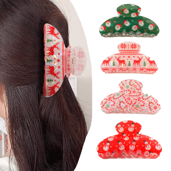Yoyauz Christmas Hair Clip For Women, Christmas Tree Snowman Santa Claus Winter Strong Grip Clip, Suitable For Thick And Fine Hair Acrylic Hair Clip