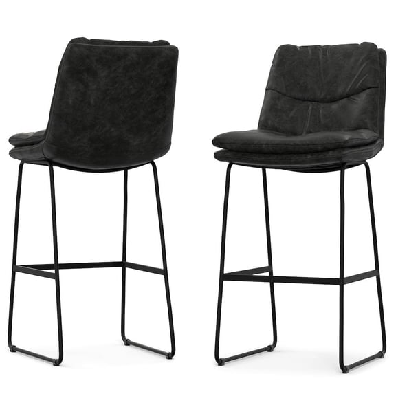 Simpli Home Danika Modern Bar Stool (Set of 2) in Charcoal Gray Vegan Faux Leather