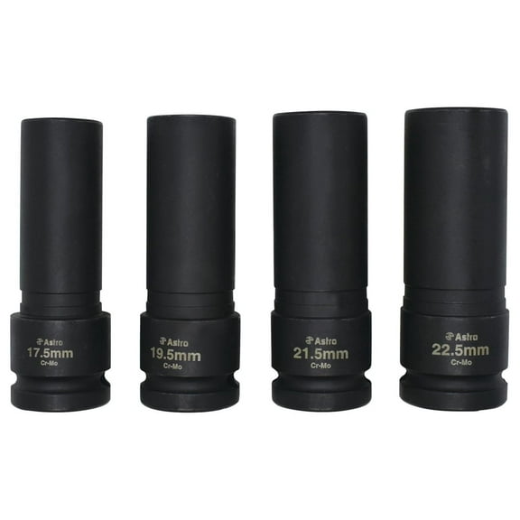 78204 4-Piece 1/2" Drive 1/2 Size Thin Wall Lug Nut Socket Set - 17.5-22.5mm