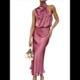 thumbnail image 3 of Vestido de Satén de Verano 2025 para Mujer, Elegante, Sin Mangas, con Cuello Alto, para Cóctel o Fiesta. Rosa Roja XL, 3 of 10