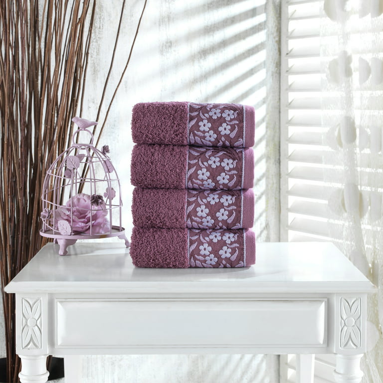Halley Turkish Hand Towels Set - 4 Pack Bathroom Set, Ultra Soft, Machine Washable, Highly Absorbent, 100% Cotton - Luxury Spa Quality - Brown, Size