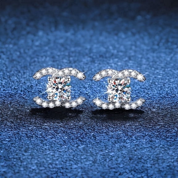 Classic Gems 1.20 TCW Moissanite C Letter Sterling Sliver 18K Gold Plated Earrings