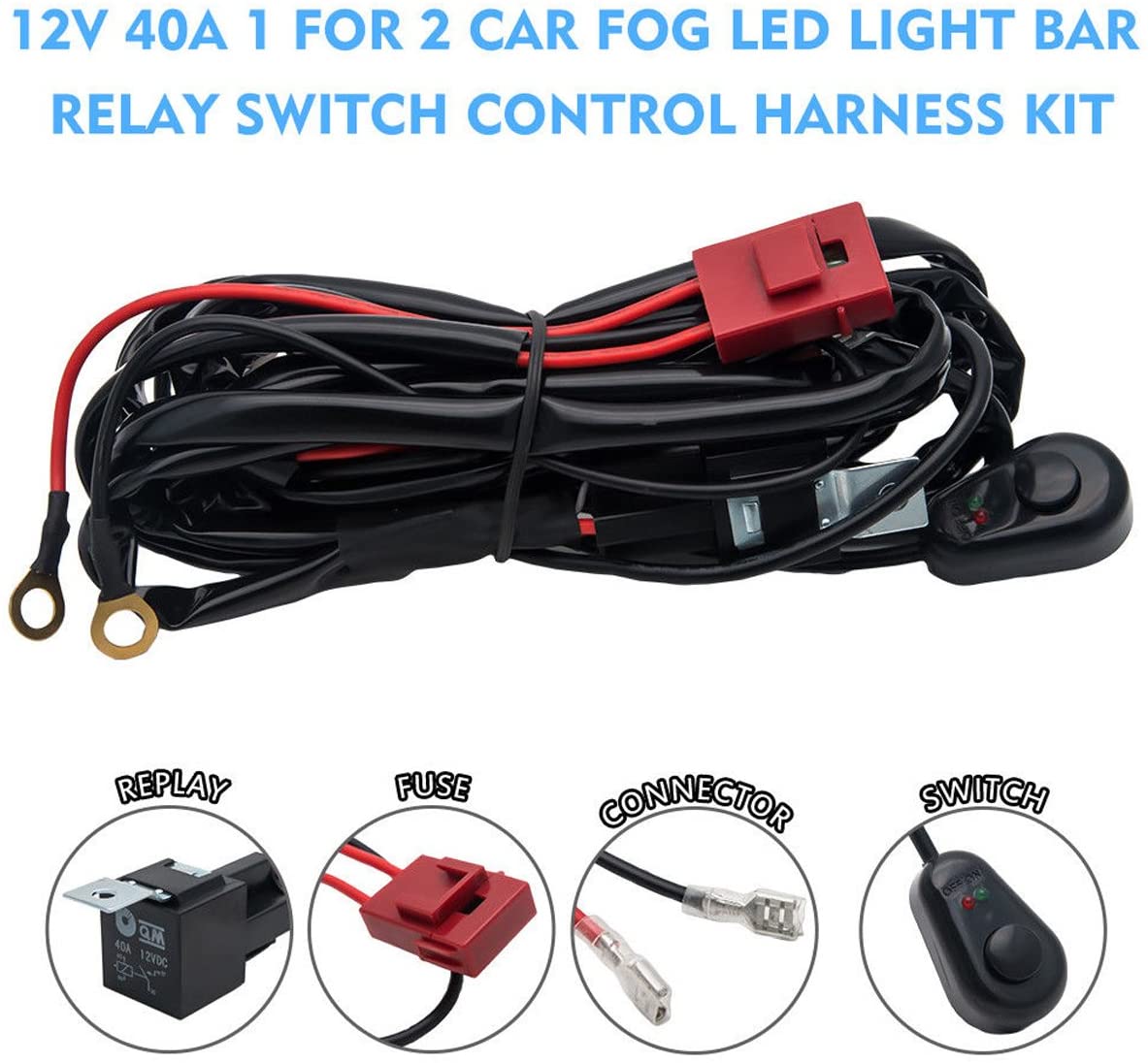 TOTMOX 8FT Relay Wiring Harness Offroad 12V 40A LED Light Bar Wiring