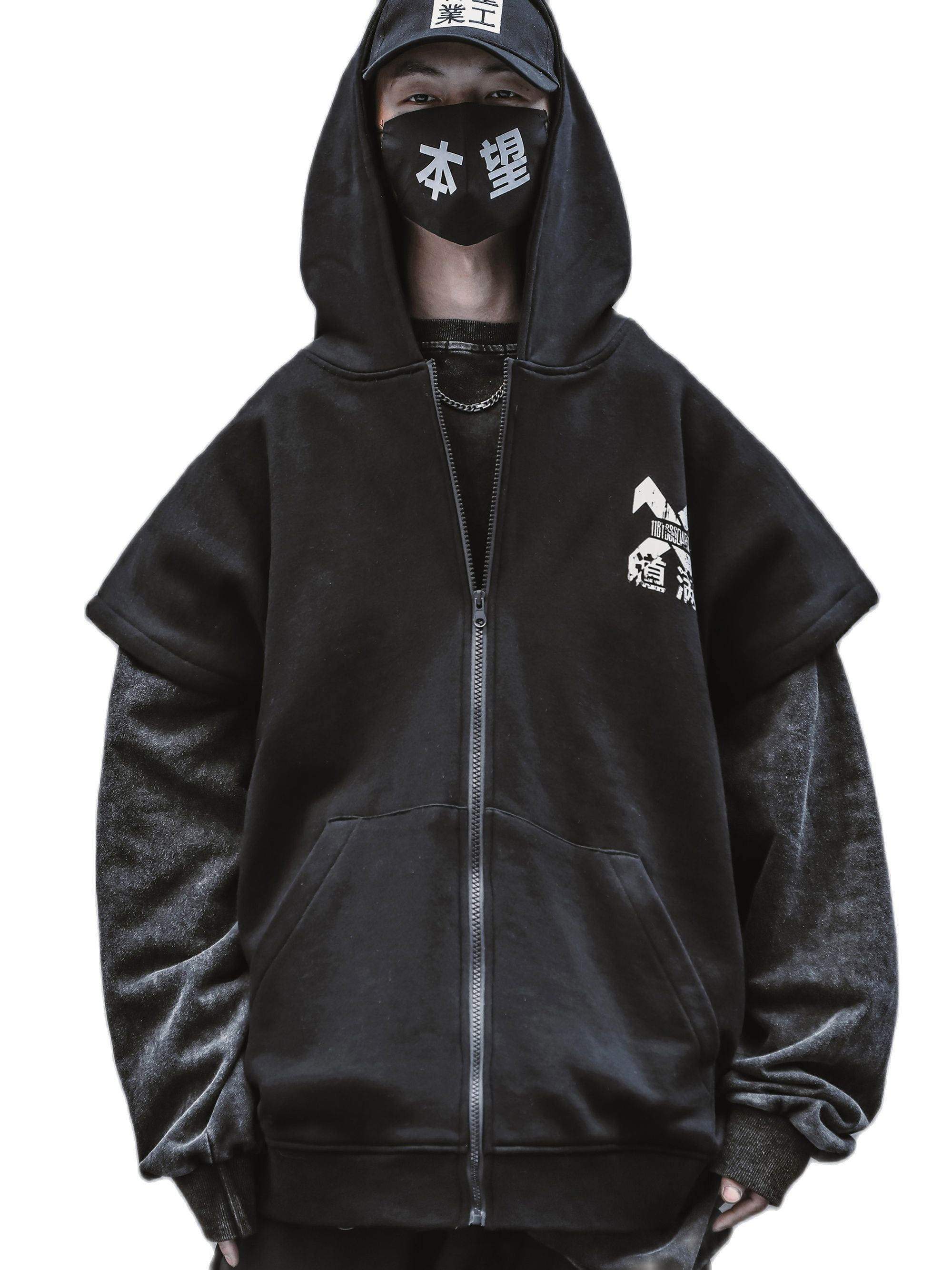 Niepce Inc Japanese Streetwear Black Men's Gothic Zip Up Hoodie Jacket ...