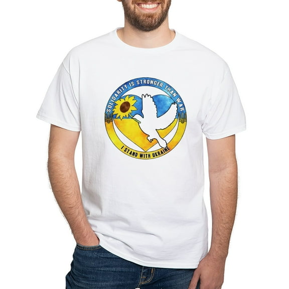 CafePress - I Stand With Ukraine T Shirt - Men's White Classic Cotton T-Shirts