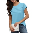 thumbnail image 2 of Craaazy Women's Relaxed Fit Crew Neck Blouse, Solid Color Short Sleeve Pleated Top, Loose Comfy Casual Tee for Spring & Summer Gifts, 2 of 7