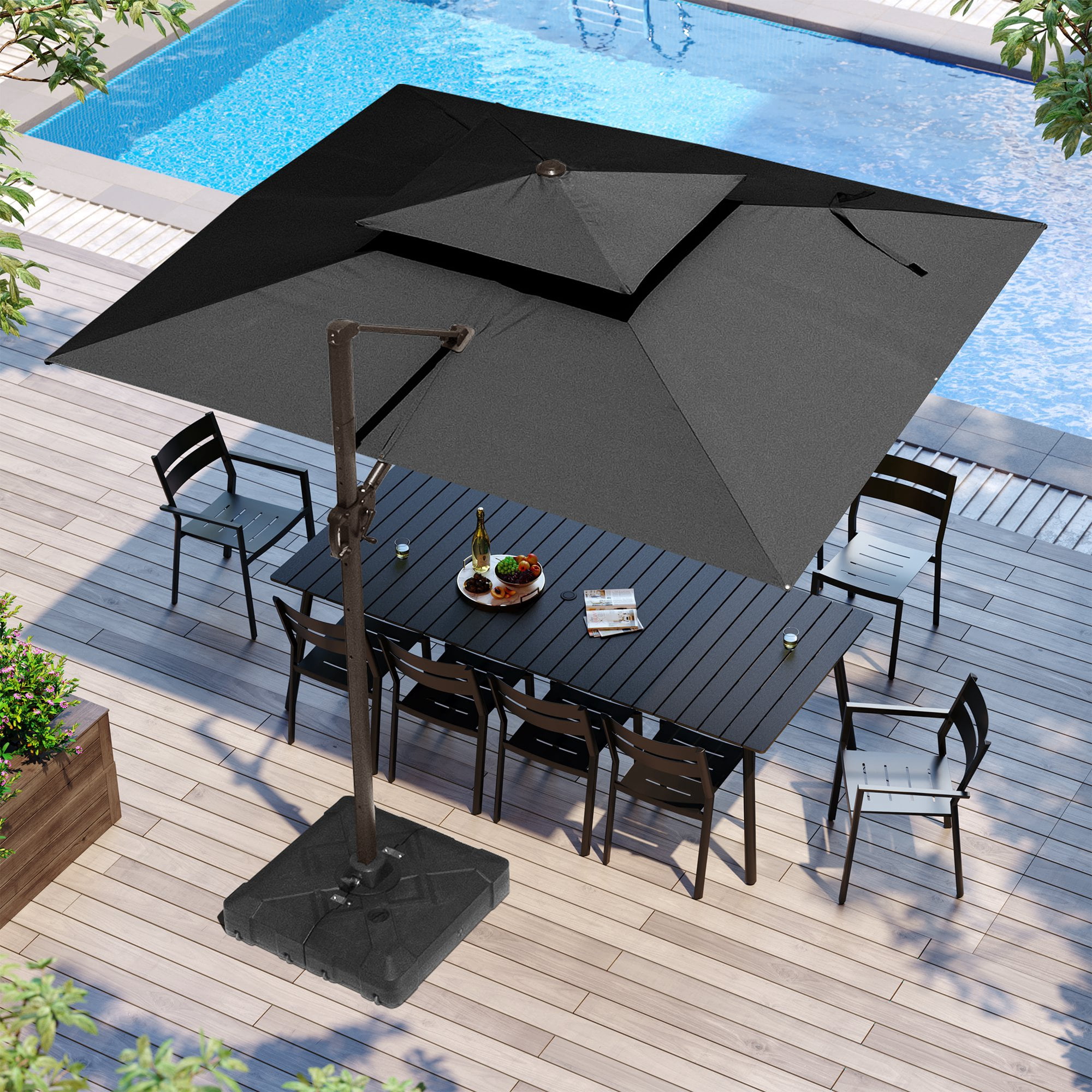Pellebant 9 ft. x 12 ft. Rectangular Double Top Patio Cantilever Umbrella, Black
