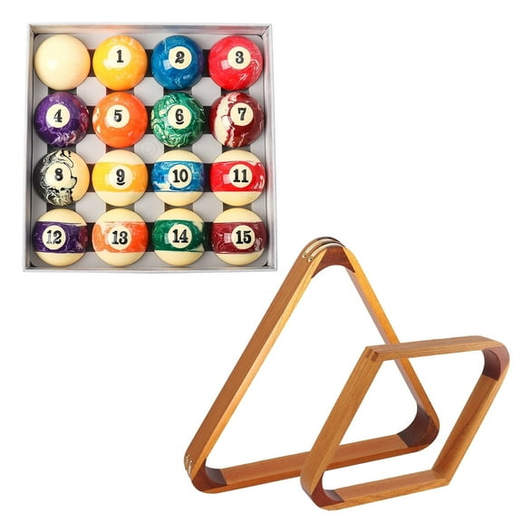 GSE Games & Sports Expert 2-1/4" Professional Pool Balls Set with 8-Ball Triangle & 9-Ball Diamond Pool Ball Racks, Billiard Balls and Racks Set - Marble Swirl Style, Oak
