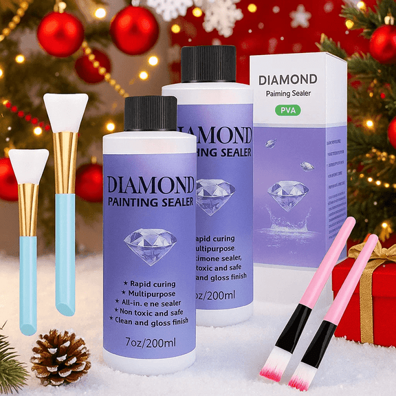 Diamond Painting Sealing Kit with Brush, 14OZ Clear Finish High Gloss Permanent Hold,For Diamond Art Sealant, Jigsaw Glue, Diamond Painting Accessories