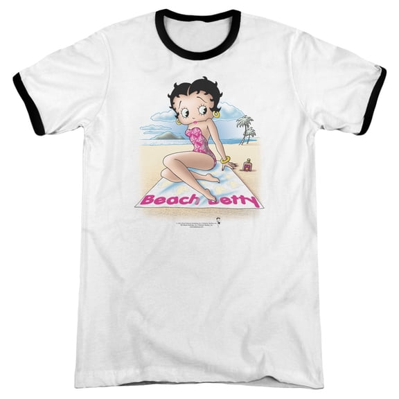 Betty Boop Beach Betty Adult Ringer White Black