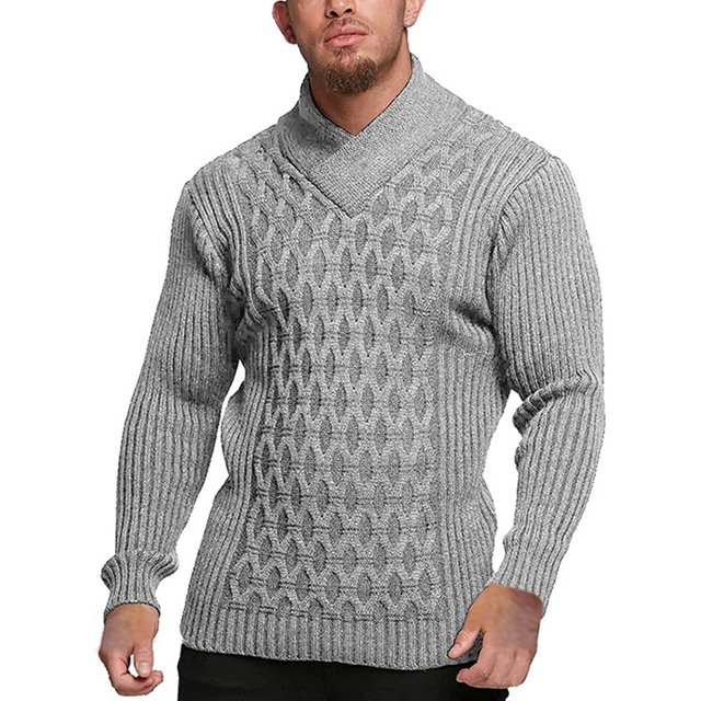 Gibobby Suéter ligero hombre Suéter clásico de gran tamaño para hombre, de manga larga, cuello redondo, suéter de punto, para la calle(Gris,Mediana)