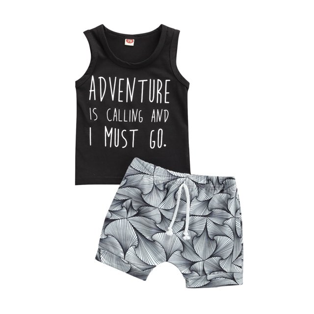 Kmbangi Ensemble pour Petits Garçons Col Rond Sans Manches Haut à Lettres Shorts