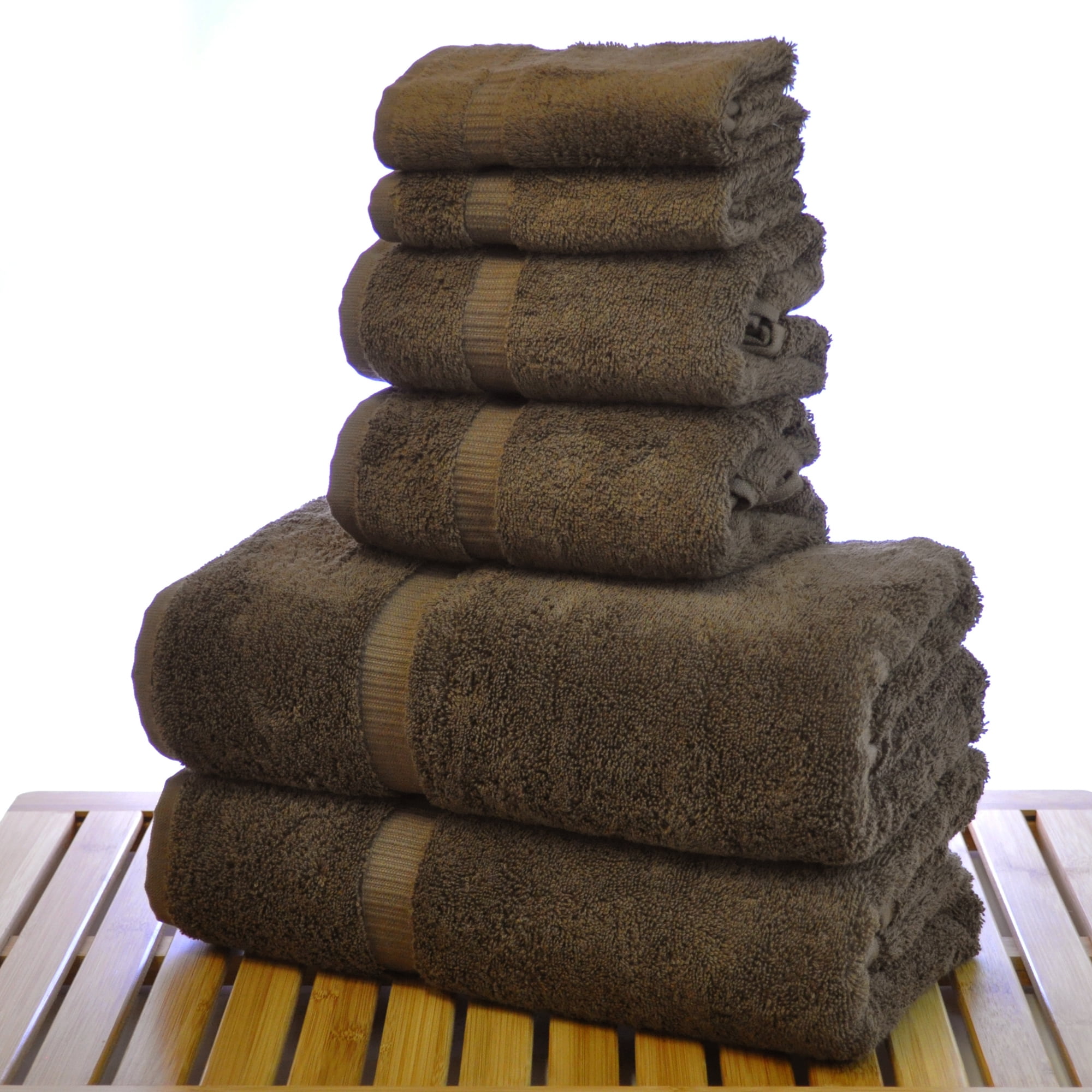 Luxury Hotel & Spa Quality, Quick Dry 100% Turkish Cotton, 700 GSM, Eco Friendly Towel, Bathroom and Kitchen Dobby Border Towels, 2-Bath Towel, 2-Hand Towel, 2-Washcloth (Bundle Set of 6, Cocoa)
