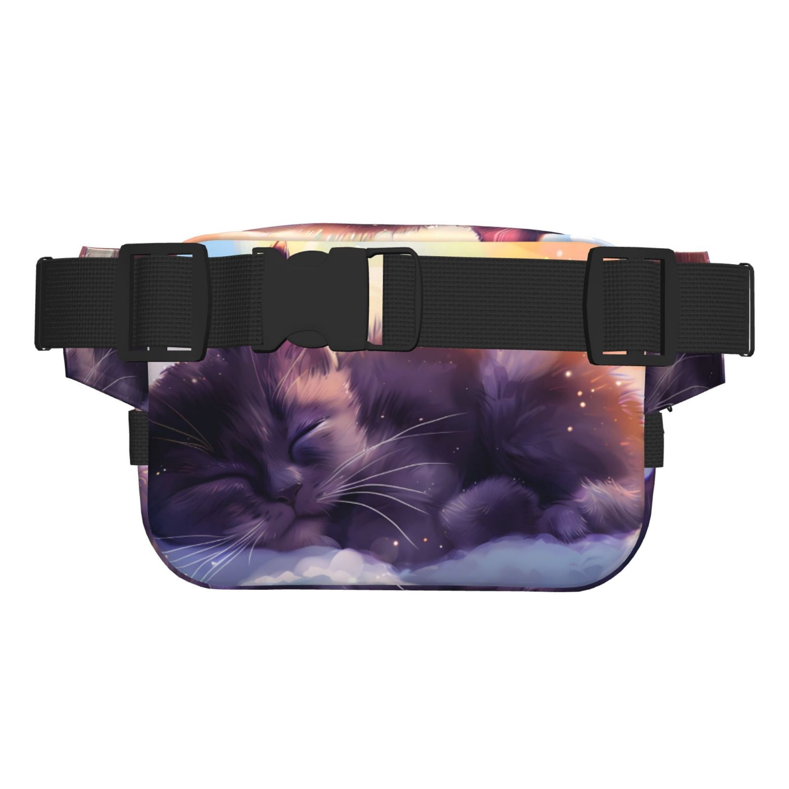 Picia Colorful Cloud Sleeping Cat Print Square Double-Layer Waist Bag Mini Adjustable Waist Belt Bag Exercise Running Travel Hiking