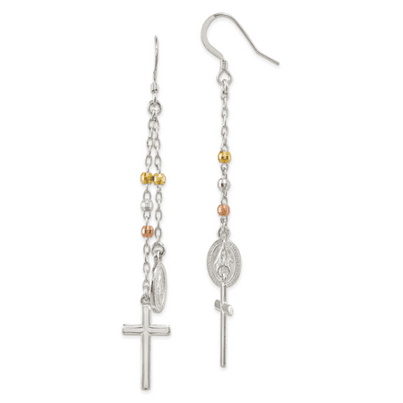 - 925 Sterling Silver Gold Tone/rose Tone Miraculous Medal Pendant Charm Necklace Cross Religious Hook Drop Dangle Chandelier Earrings Gifts For Women For Her