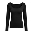 thumbnail image 4 of Long Sleeve Undershirt for Women Scoop Neck Slim Fit Basic Top Layering Tee Thermal Tops for Women Black L, 4 of 6