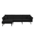 thumbnail image 2 of Convertible Sectional Sofa Bed,Modern Upholstered L Shaped Sofa Couch with Movable Ottoman,Velvet Futon Sleeper Sofa with Nailhead Trim and Solid Wood Legs for Living Room Apartment Office,Black, 2 of 7