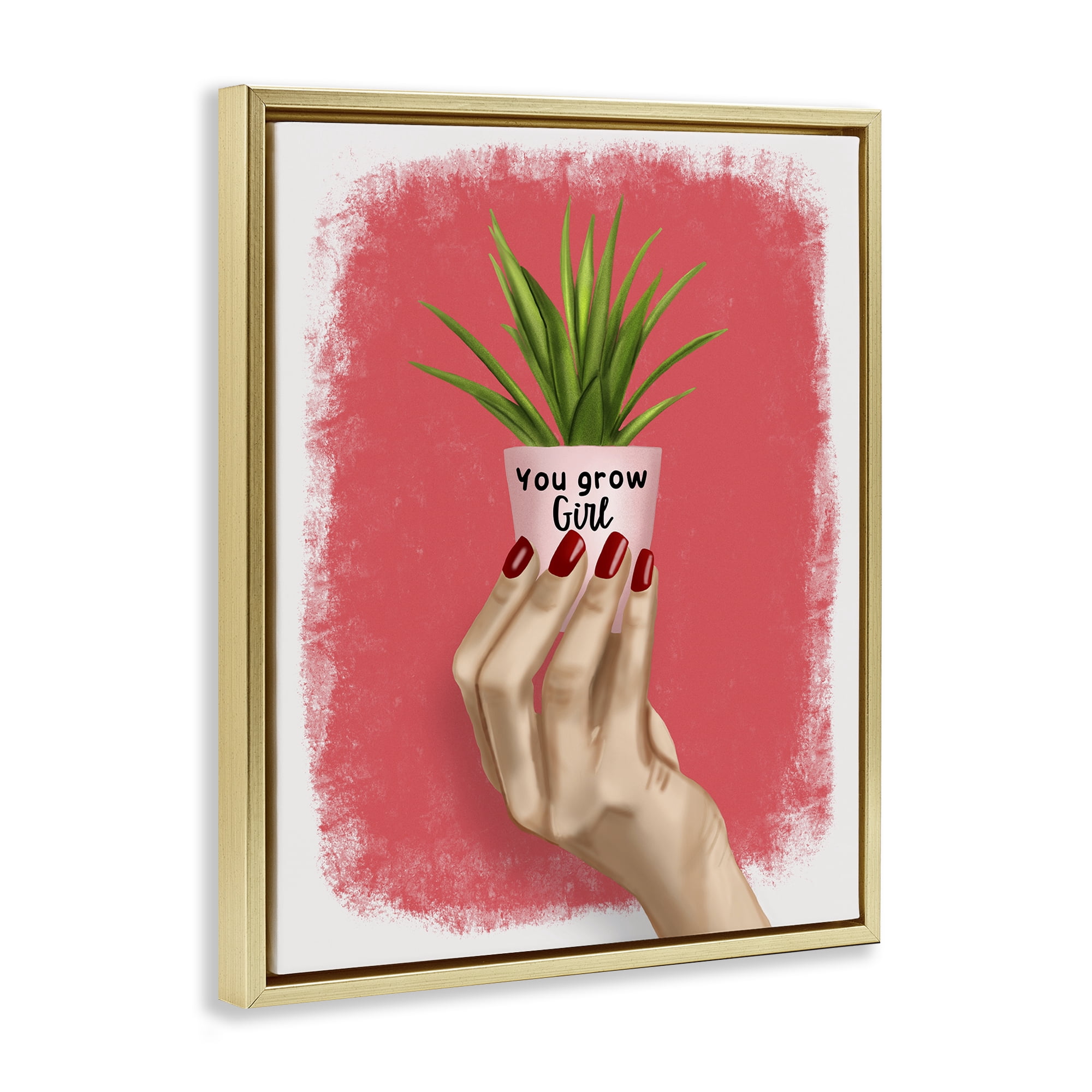 Stupell Industries You Go Girl Plant People Painting Gold Floater Framed Canvas Art Print Wall Art, 17 x 21