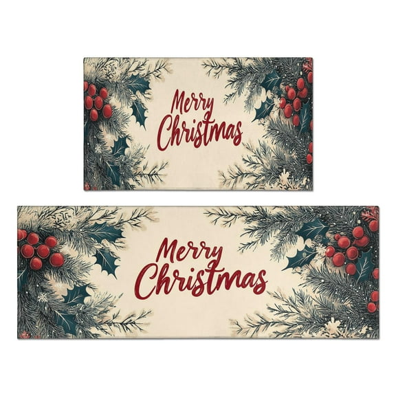 Set of 2 Christmas Kitchen Rugs Welcome Christmas Snowflake Kitchen Runner Non Skid Kitchen Floor Matfor Farmhouse Door (47x17 30x17 inches)