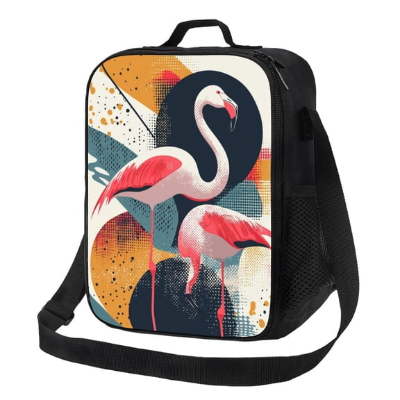 Minimalist Flamingo Lunch Bag Reusable Lunch Box Insulated Tote Bag with Adjustable Shoulder Strap
