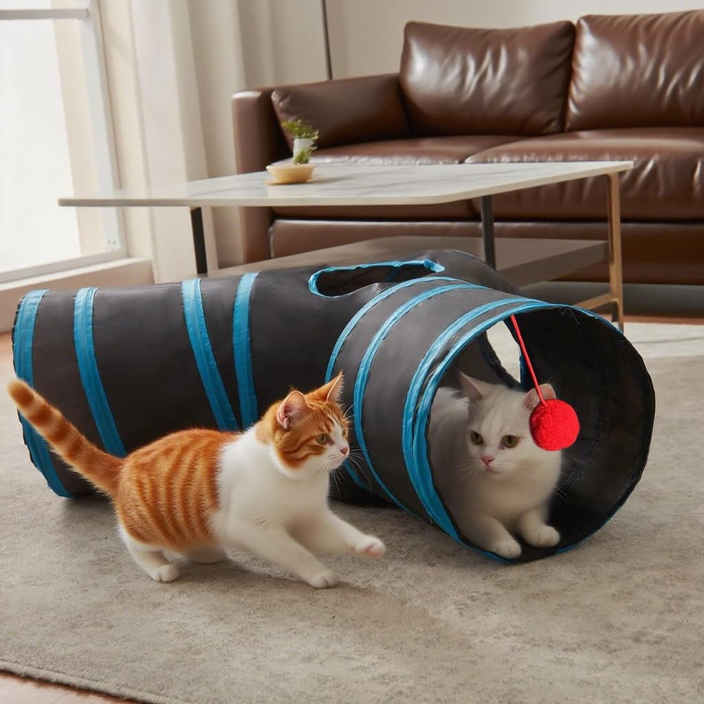Pet Cat Tunnel Toy, 3 Way Collapsible Cat Tunnel Tube, Peek Hole and Ball Toy for Indoor Cats, Kittens, Puppies, and Small Pets