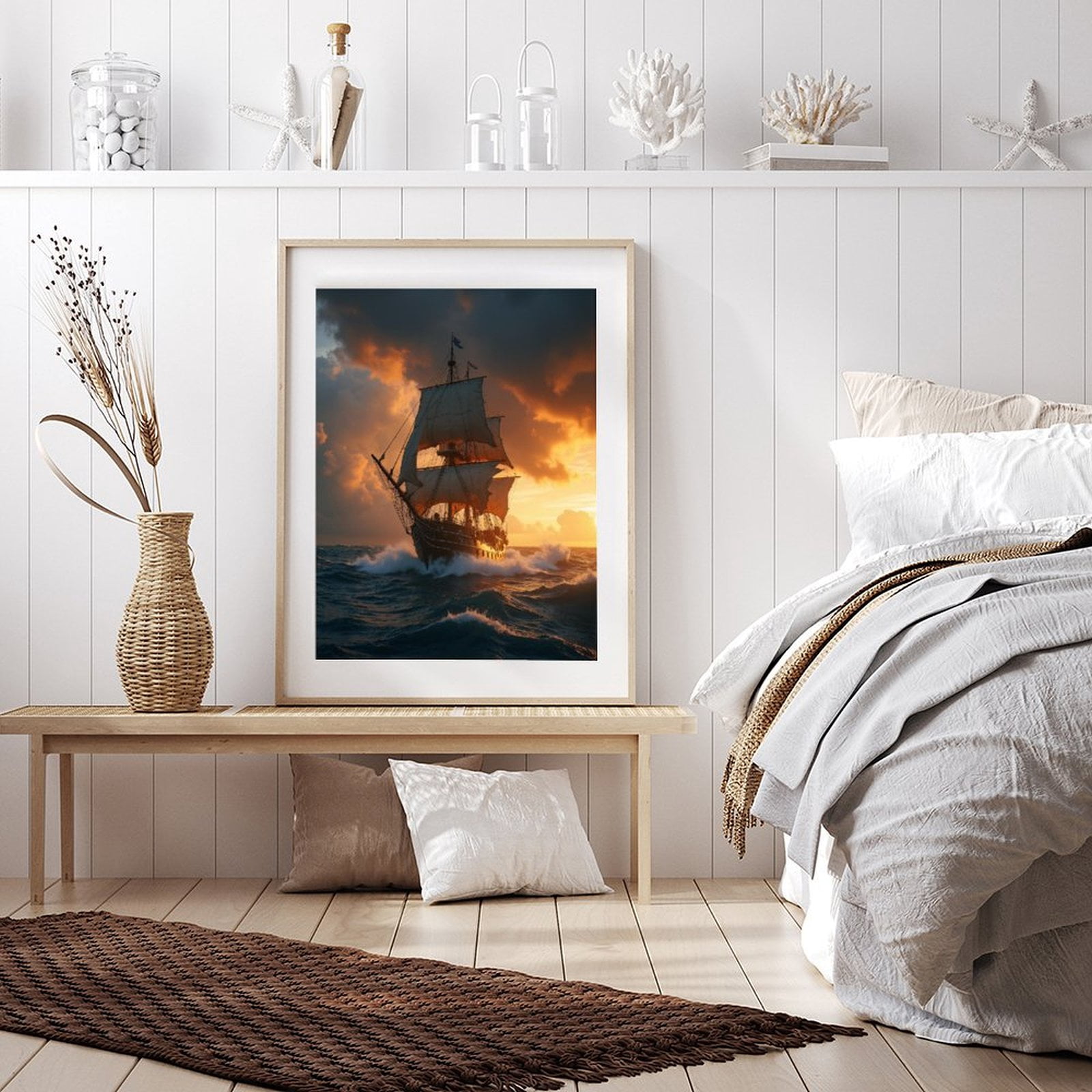 Diamond Art Kit for Adults, Sunset Voyage Tall Ship Ocean Waves Diamond Painting for Adults Beginners, 5D DIY Diamond Art Painting Kits, Colorful Diamond Painting Craft for Home Decor 12x16 Frameless