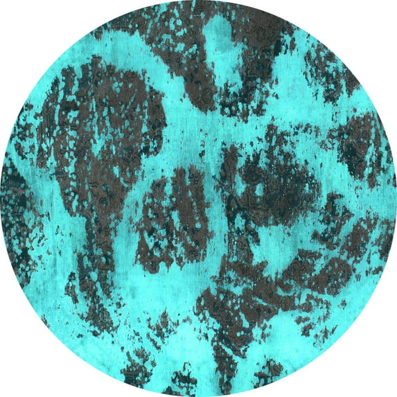 Ahgly Company Indoor Round Abstract Turquoise Blue Modern Area Rugs, 3' Round
