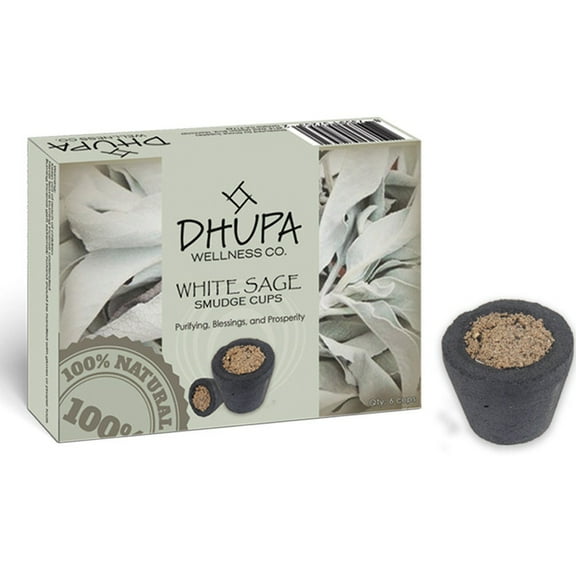 Dhupa White Sage Natural Incense Smudge Cups | Organic Resin Smudge Cups Metal Stand Included | Natural Charcoal Smudge Cup Filled with Herb