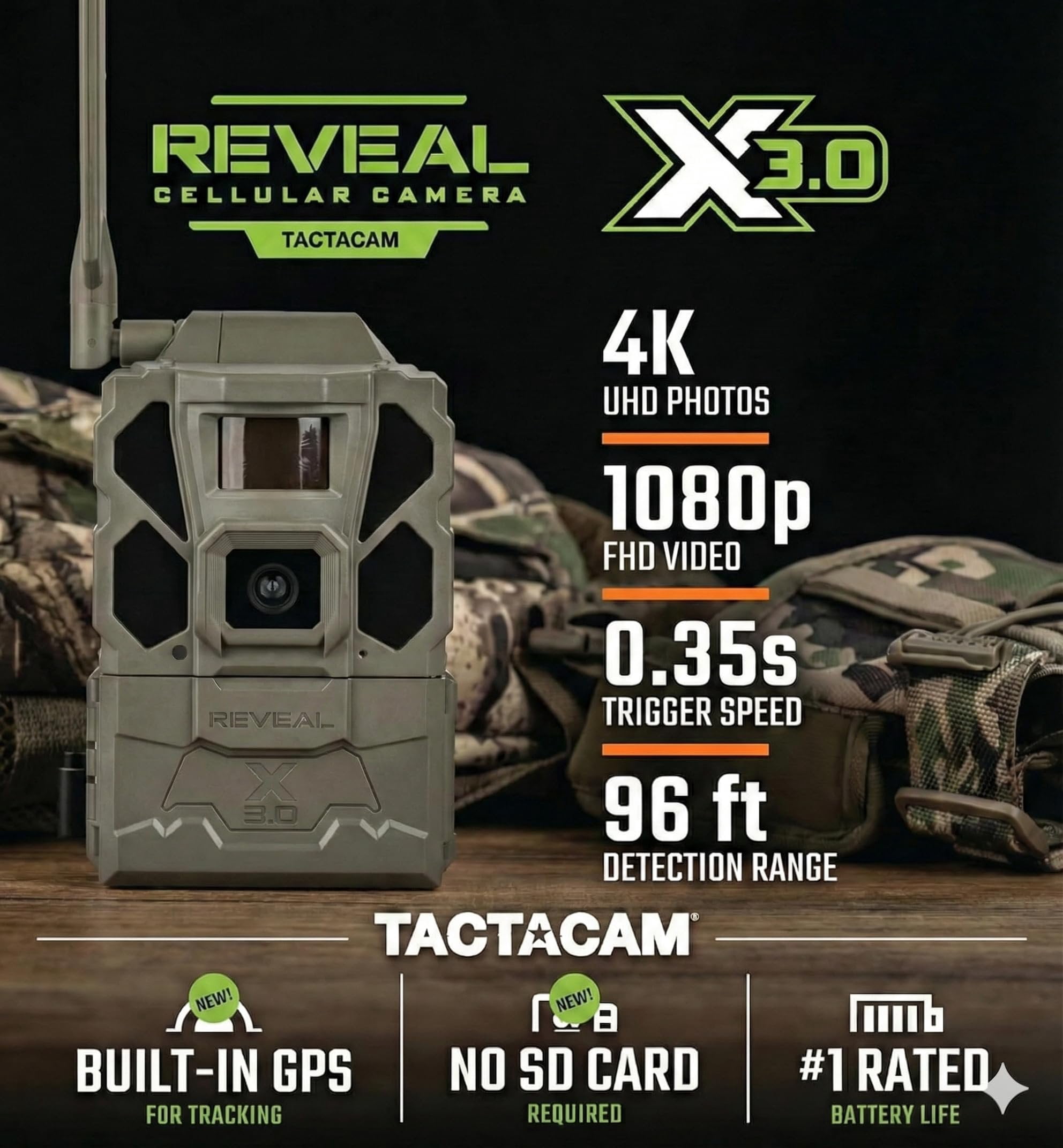 TACTACAM Reveal X Gen 3.0 Cellular Trail Camera - Multi Carrier, HD Photos & Videos, Pre-Installed Antenna, Built-in GPS, Best Battery Life, Low-Glow IR Flash, Fast Trigger Speed + Steel Straps- 2PK