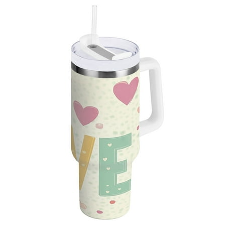 

Love Hearts and Clouds Tumbler with Handle and Straw Lid 40 oz Insulated Vacuum Water Bottle Stainless Steel Travel Cup