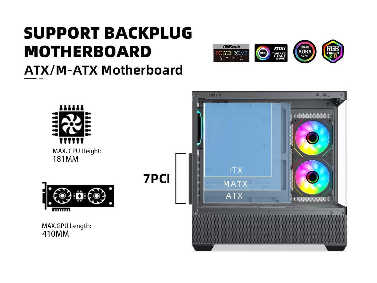 SAMA SV02 ATX Computer Gaming PC Case Mid Tower Black with 3 ARGB Fans Pre-Installed, Tempered Glass Transparent Side Panel,BTF Back Plug Motherboard Design