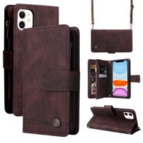 Mantto iPhone 11 Cover, Wallet Card Slot Crossbody/Shoulder Strap   Wristlet Strap Magnetic Flip Premium PU Leather Zipper Pocket With Kickstand For Apple iPhone 11,
Brown