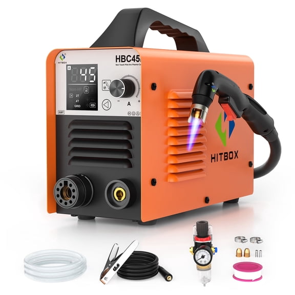 HITBOX 45A Plasma Cutter, Non-Touch Pilot Arc, Non-HF Start, LED Display, IGBT Inverter, 110/220V Dual Voltage, Max 15mm Metal Cutting, 2T/4T DIY