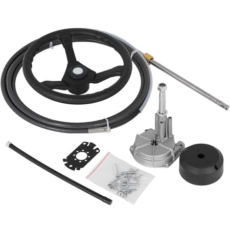 KFFKFF Inboard Navigation System 10' Nautical Steering Cable 10 Feet Aquatic Steering Mechanism 3/4'' Shaft with 13.5 Inch Wheel for Sailboats and Aquatic Transport