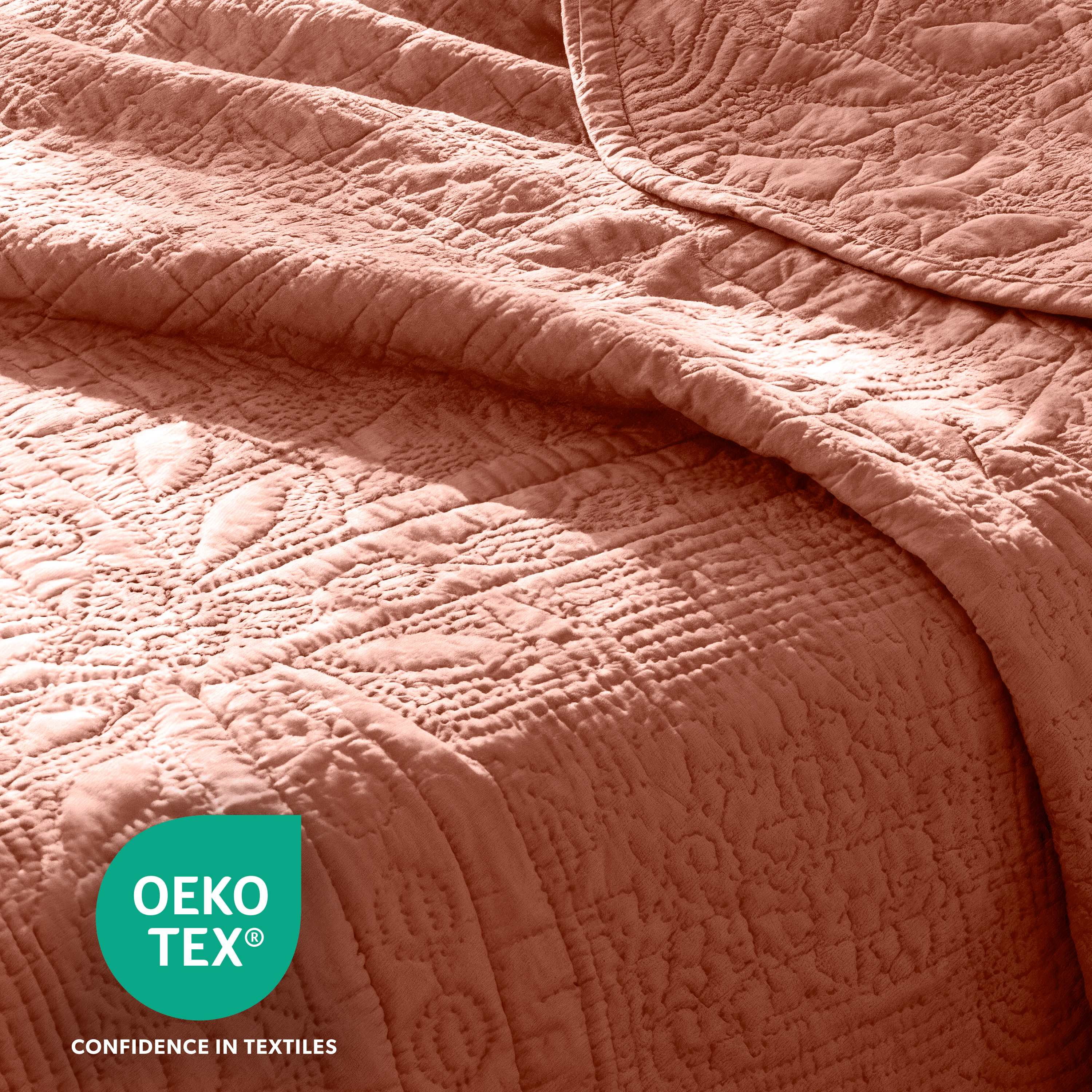 Clara Clark Quilt Sets, 5 Piece Lightweight Reversible Quilt Bedspread, Grid Weave Coverlet Bedding Set, King Bali Blush