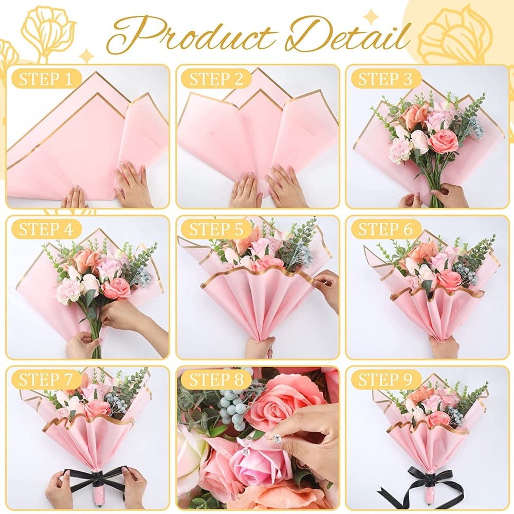 Wiaregom 20 Sheets Bouquet Wrapping Paper,Waterproof Flower Packing Paper Florist Bouquet Supplies Gift Packing for Wedding Birthday Flower DIY Craft(Pink)