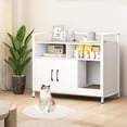 thumbnail image 2 of JJUN Cat Litter Box Enclosure - Cat Washroom Hidden Furniture with Front Entry, Scratcher, 2-Door Storage Cabinet, 2 Compartments, Air Vents, Metal Frame, Wooden Pet Crate House (White), 2 of 19