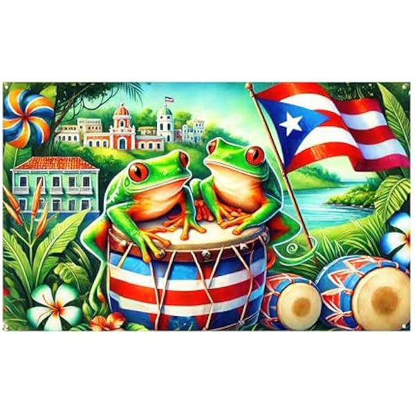 Bandera de rana coquí de Puerto Rico, telón de fondo para decoración de fiestas, fondo para fotografía de fiestas, 71 x 43 pulgadas, letrero para porche interior y exterior para cumpleaños