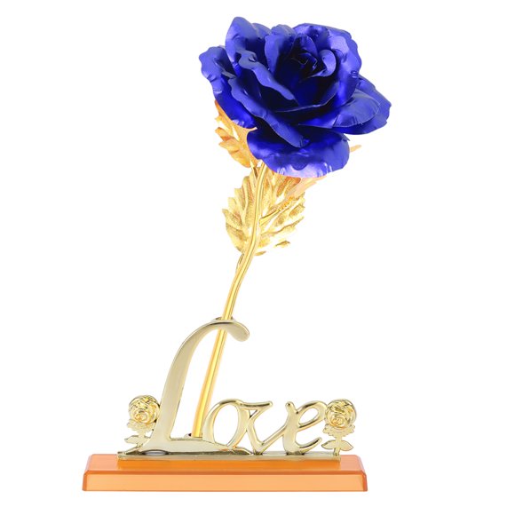 Uadme Rose artificielle en or 24 carats - Rose galaxie romantique plaquée or avec base d'amour pour la fête des mères,un anniversaire,la Saint-Valentin,Noël,un anniversaire de mariage - Bleu