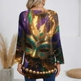 thumbnail image 5 of Resicozy Womens Mardi Gras Shirt Funny Mask Printed Pullover Fashion Party V-Neck Long Sleeve Shirts Top Gold#1 L, 5 of 5