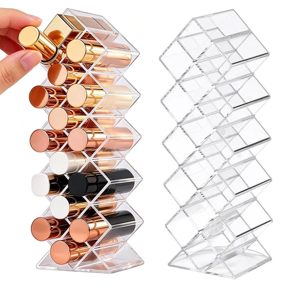 2 Pack Lipstick Organizer, 16 Slots Makeup Display Case, Cosmetic Storage Holder, Clear