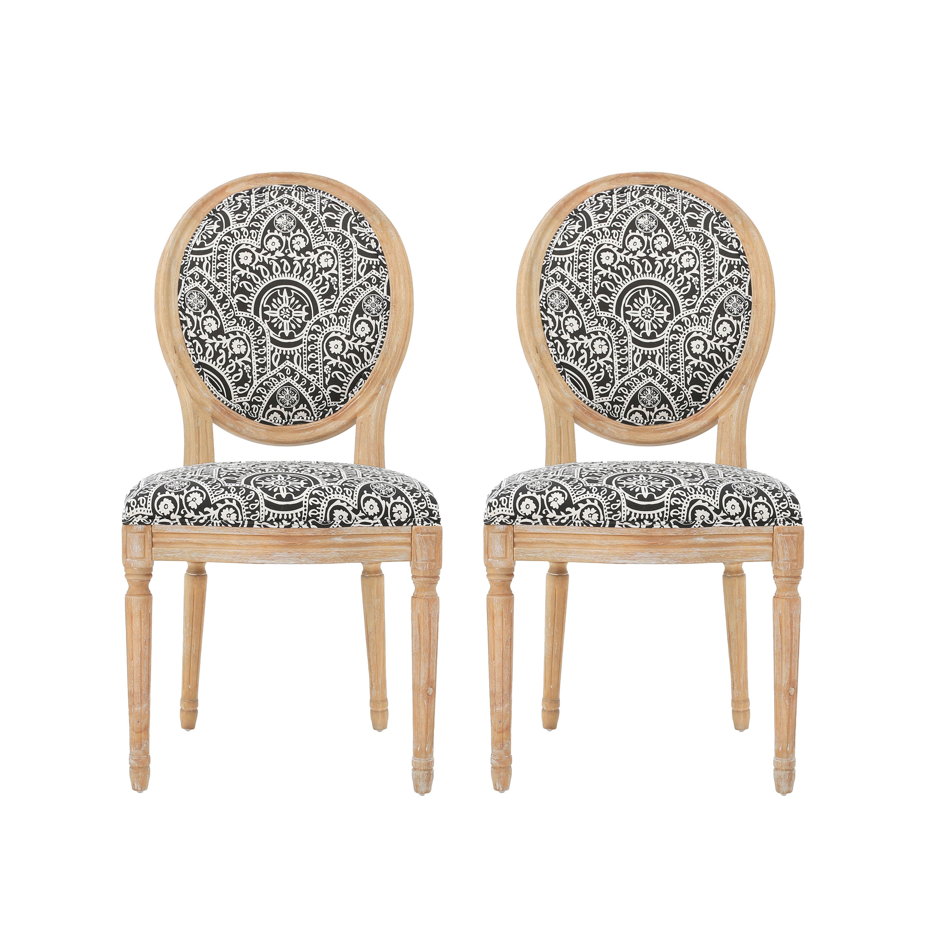 Noble House Phinnaeus French Fabric Dining Chairs, Set of 2, Black
