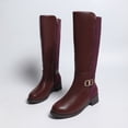 thumbnail image 2 of SAWOBUUN Womens Mixed Material Knee High Boots Round Toe Side Zipper Block Heel Buckle Faux Leather Comfortable Winter Boots, 2 of 8