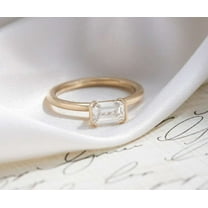 vylahjewellery Half Bezel Emerald Cut 1 Ct Moissanite Diamond Engagement Forever One Gift Ring Plated White Gold Ring