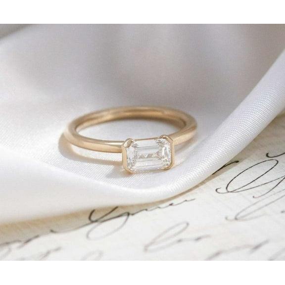 vylahjewellery Half Bezel Emerald Cut 1 Ct Moissanite Diamond Engagement Forever One Gift Ring Plated White Gold Ring