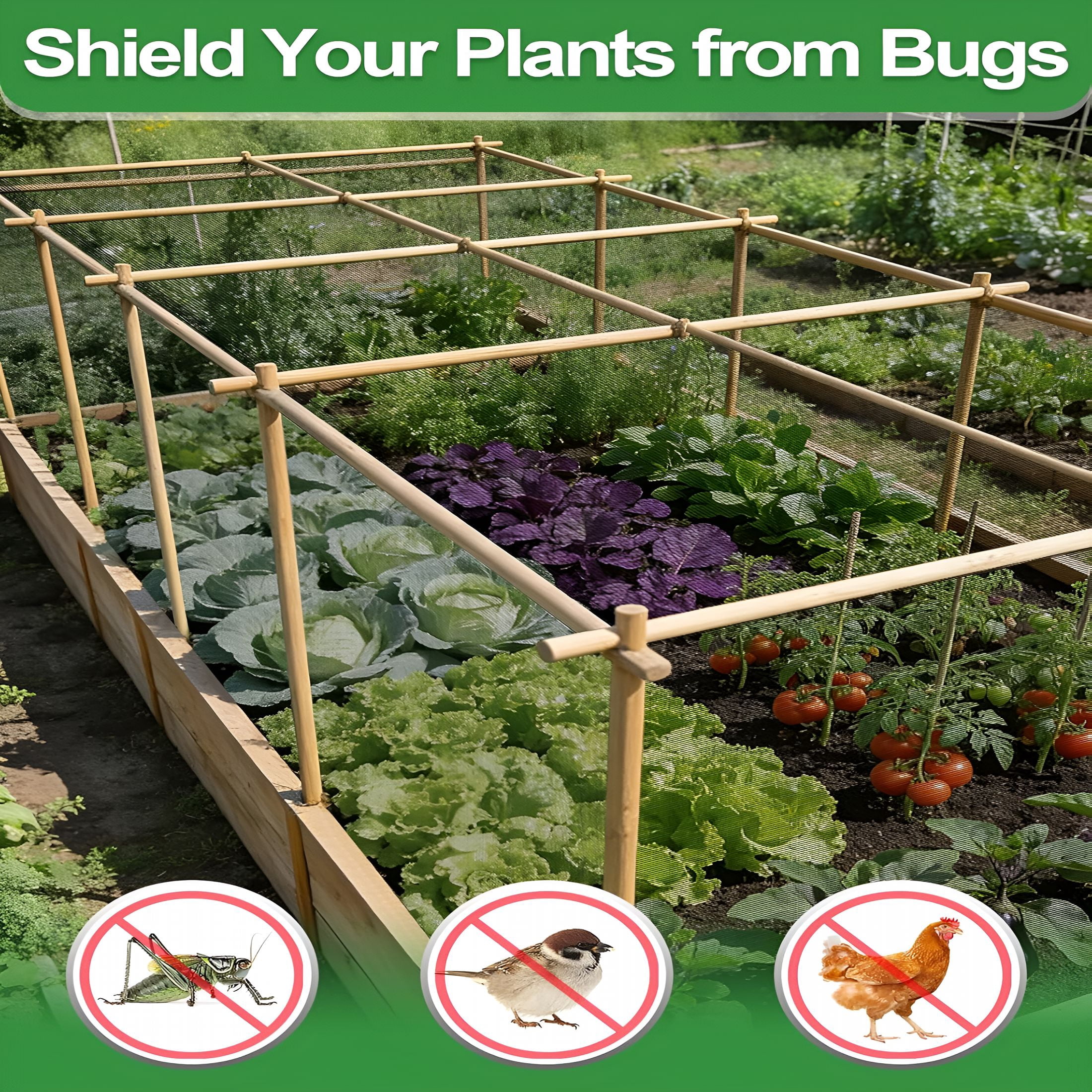 MISSMILE 10X20Ft Pp Nanocomposite Garden Netting-Keep Bugs Out,Mosquito Net for Patio,Bird Barrier Mesh Screen for Balconies Outdoor Plants Vegetables Raised Beds,33% Shade Rating