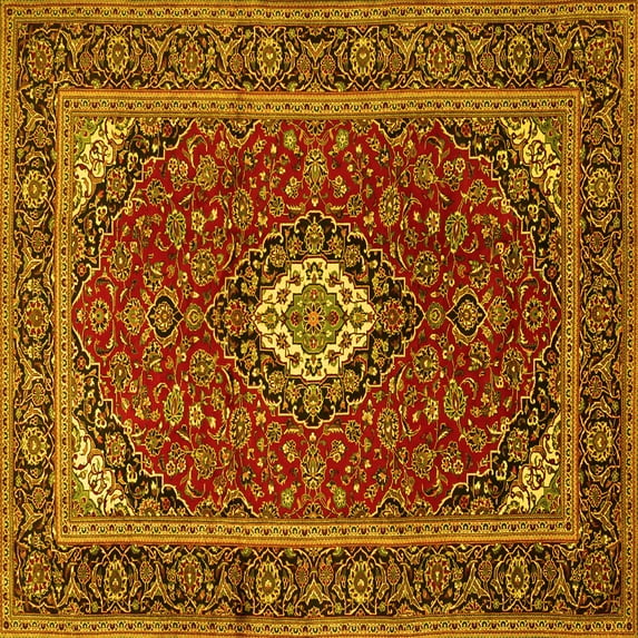 Ahgly Company Indoor Square Medallion Yellow Traditional Area Rugs, 4' Square